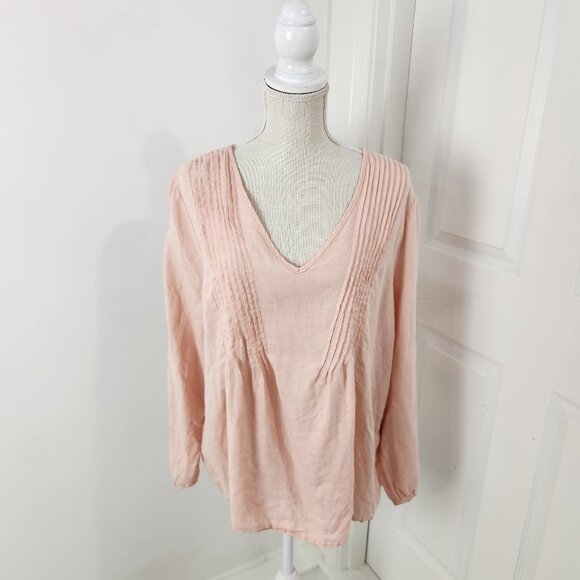Sundance Top Womens XL Pink Linen Peasant Boho Loose Fit Pintucked Embroidered - Picture 1 of 12